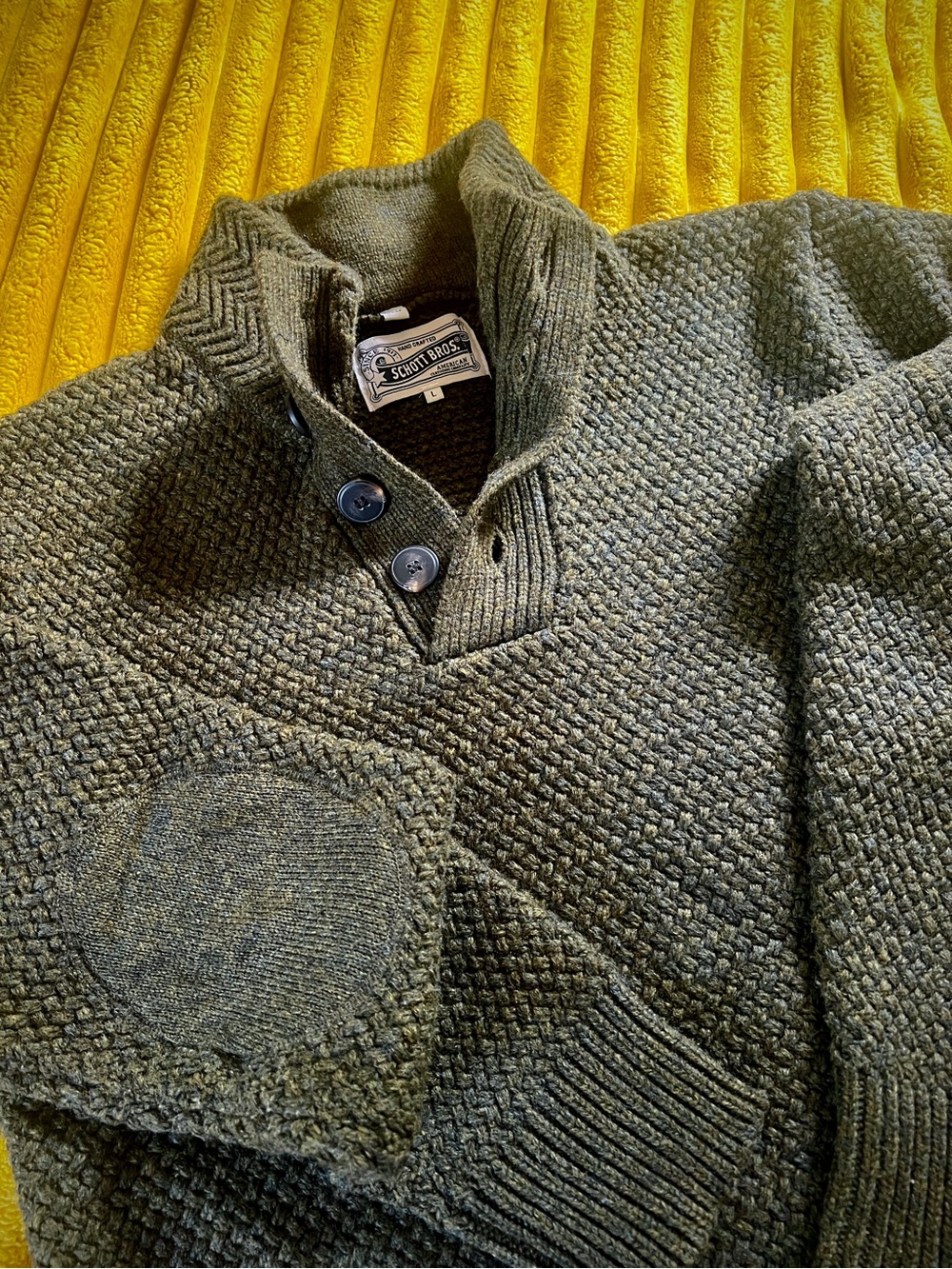 Men's Olive Knit Button-Neck Sweater